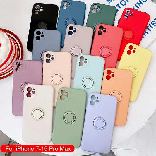 Material: Silicon, Color: Beige, Ships From: CN - With Ring Holder Shockproof Case For IPhone 15 14 13 12 11 Pro Xs Max Xr SE2/SE3 8 7 Plus Silicone TPU Soft Back Cover