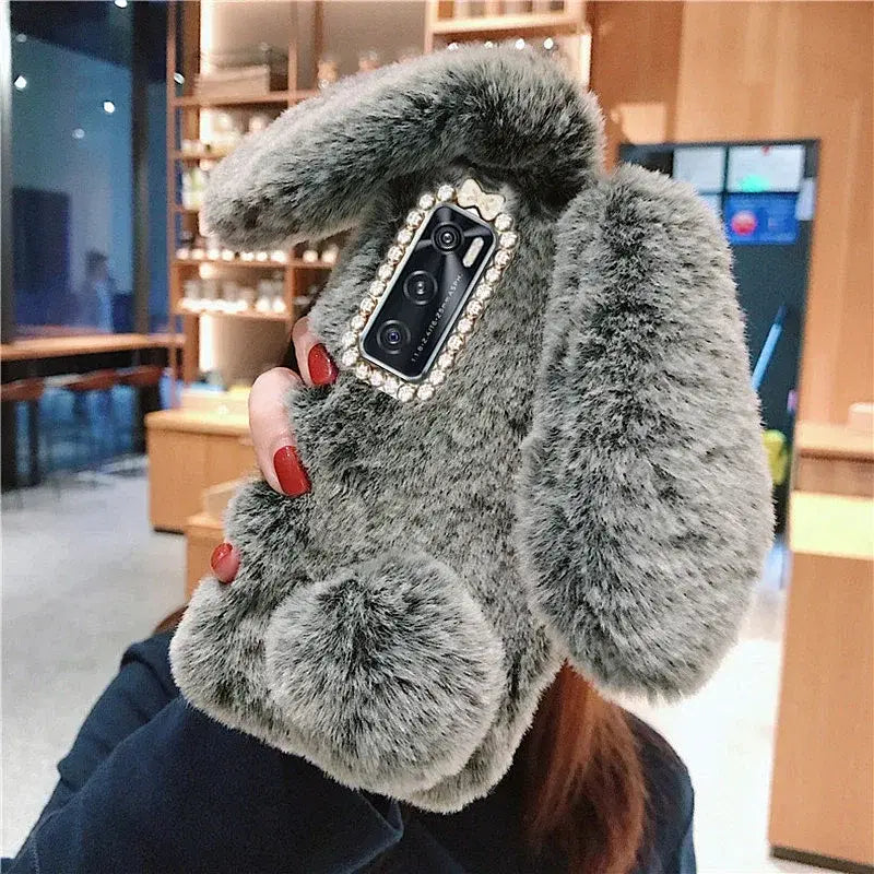 Color: PURPLE, Material: Vinyl - Warm Plush Rabbit Fluffy fur Cover for Samsung A15 A25 A35 A55 A14 A24 A34 A54 A13 A23 A33 A53 A12 A22 A32 A52 A51 Phone Case