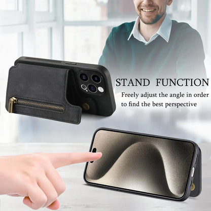 Color: black, Material: EVA - Leather Zipper Wallet with Card Holder Phone Case for IPhone 15 14 11 Pro Max 13 12 Mini X XR XS Max 8 7 Plus Shockproof Cover