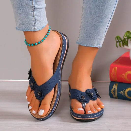 Color: black, Shoe Size: 36 - Clip Toe Summer Shoes Women's Slippers Sweet Three Flowers Platform Sandals Soft Casual Ladies Flip Flops 2024 ?? ???