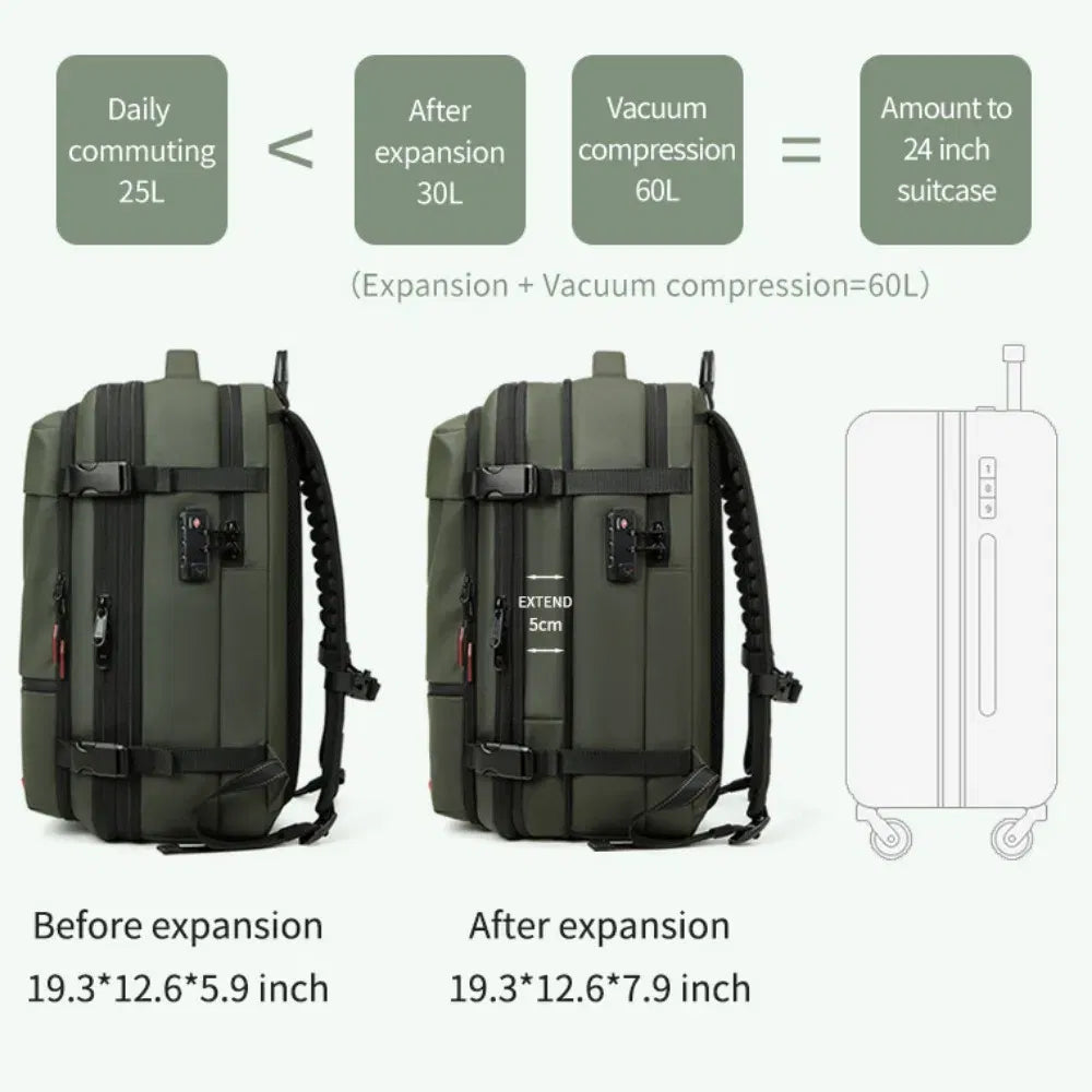 Color: NUDE - Vacpack Vacuum Compression Backpack Airback with Pump Men Waterproof Expandable Carry On Travel Backpack 17 inch Laptop Backpack