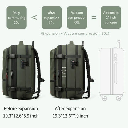 Color: NUDE - Vacpack Vacuum Compression Backpack Airback with Pump Men Waterproof Expandable Carry On Travel Backpack 17 inch Laptop Backpack