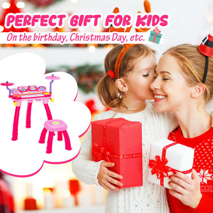 24-Key Piano Keyboard DJ Drum Combination with Microphone and MP3-Pink - Color: Pink