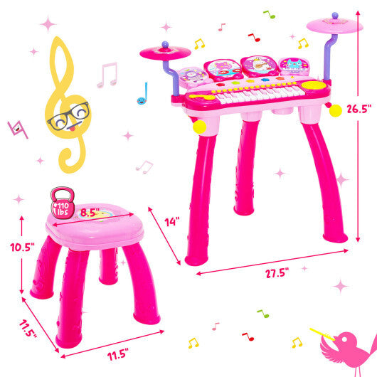 24-Key Piano Keyboard DJ Drum Combination with Microphone and MP3-Pink - Color: Pink
