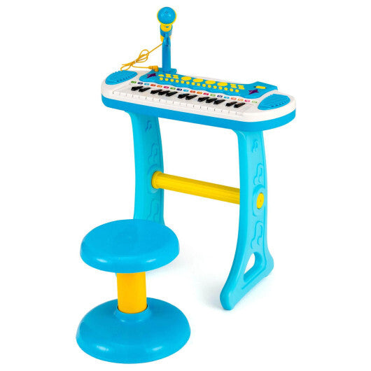 31-Key Kids Piano Keyboard Toy with Microphone and Multiple Sounds for Age 3+-Blue - Color: Blue