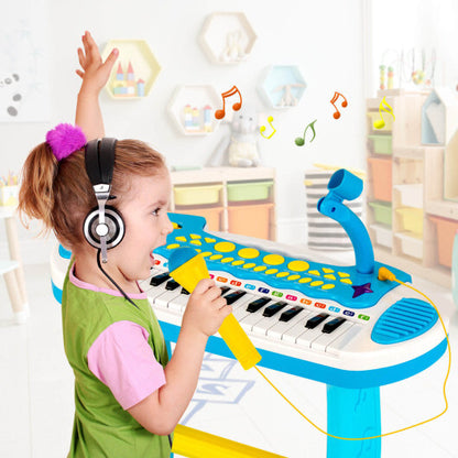 31-Key Kids Piano Keyboard Toy with Microphone and Multiple Sounds for Age 3+-Blue - Color: Blue