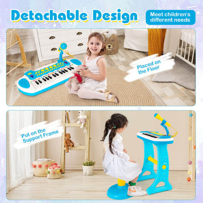 31-Key Kids Piano Keyboard Toy with Microphone and Multiple Sounds for Age 3+-Blue - Color: Blue