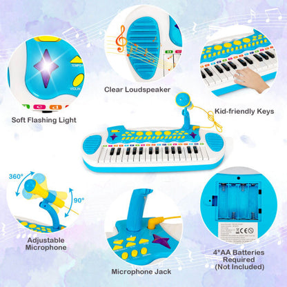 31-Key Kids Piano Keyboard Toy with Microphone and Multiple Sounds for Age 3+-Blue - Color: Blue
