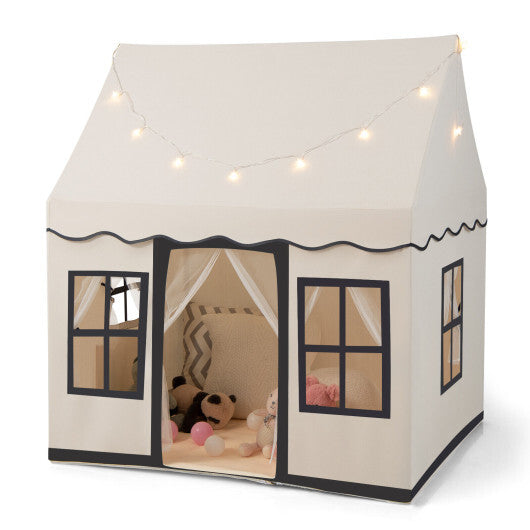 Casita de juegos grande para niños pequeños con luces de estrellas - Beige - Color: Beige