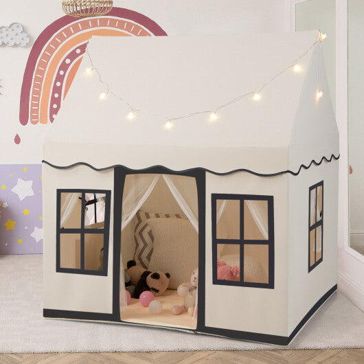 Casita de juegos grande para niños pequeños con luces de estrellas - Beige - Color: Beige