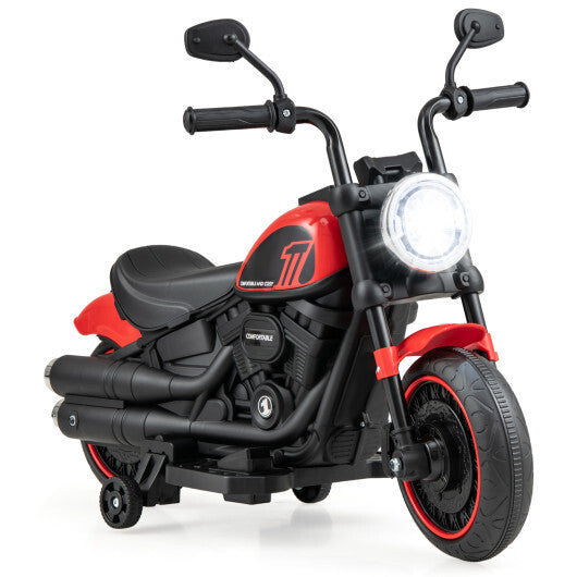 Kids Electric Motorcycle with Training Wheels and LED Headlights-Red - Color: Red