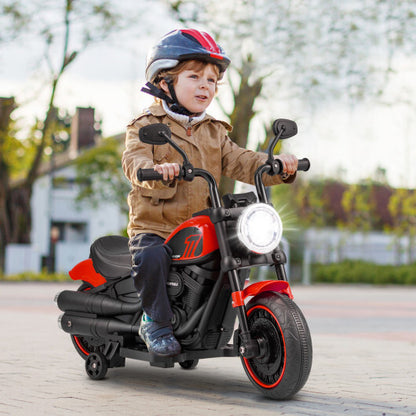 Kids Electric Motorcycle with Training Wheels and LED Headlights-Red - Color: Red