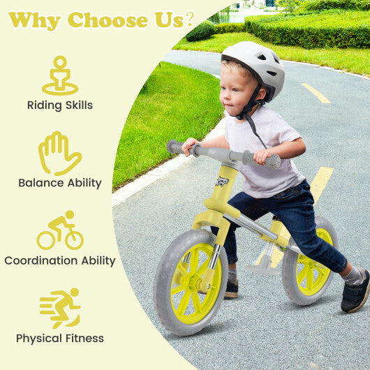 12 Inch Balance Bike with Adjustable Seat and Rotatable Handlebar-Green - Color: Green