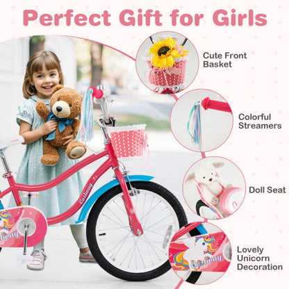 18 Inch Girls Bike for 3-5 Years Old Kids Bike with Doll Seat and Training Wheels - Color: Pink - Size: 18 inches