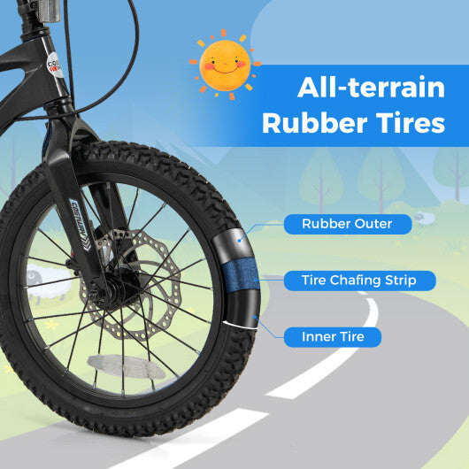 16 Inch Kids Bike Lightweight with 2 Removable Training Wheels for Aged 4-7-16 inches - Color: Black - Size: 16 inches