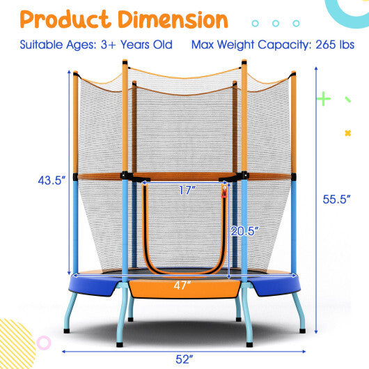 48 Inch Toddler Trampoline with Safety Enclosure Net-Orange - Color: Orange