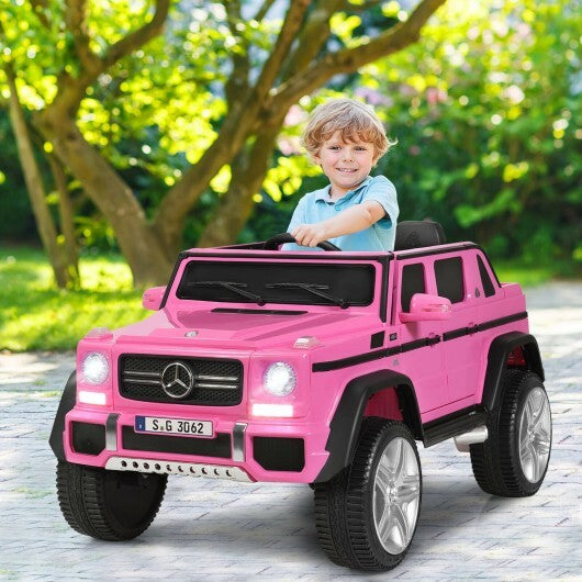 Coche infantil Mercedes-Benz de 12 V con licencia, color rosa.
