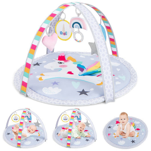 Baby Play Gym Mat 7-in-1 Tummy Time Activity Mat with 5 Detachable Toys-Multicolor - Color: Multicolor