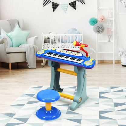 37 Key Electronic Keyboard Kids Toy Piano-Blue - Color: Blue