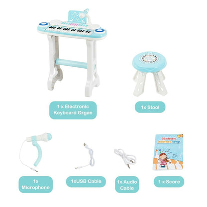 37-key Kids Electronic Piano Keyboard Playset-Blue - Color: Blue