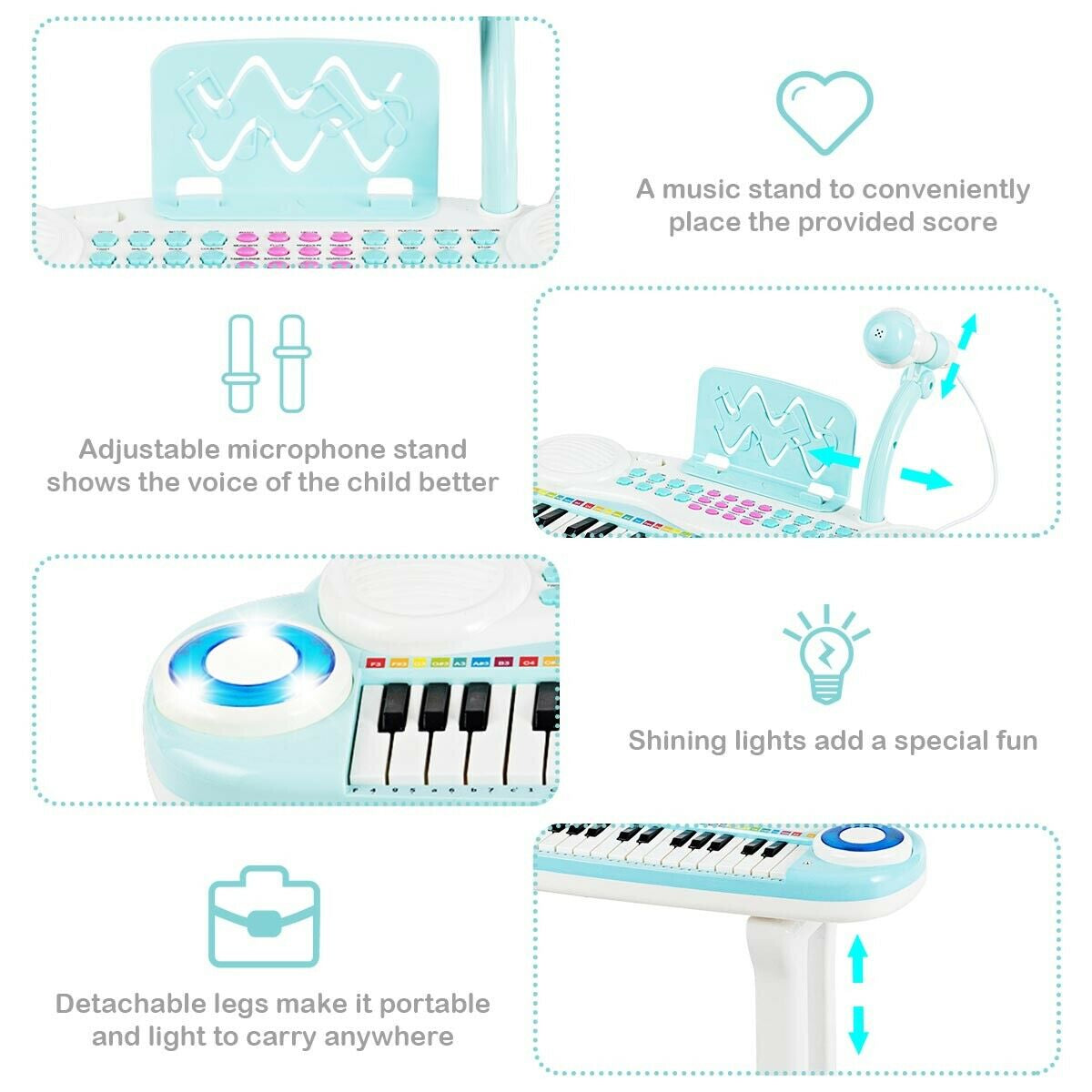 37-key Kids Electronic Piano Keyboard Playset-Blue - Color: Blue