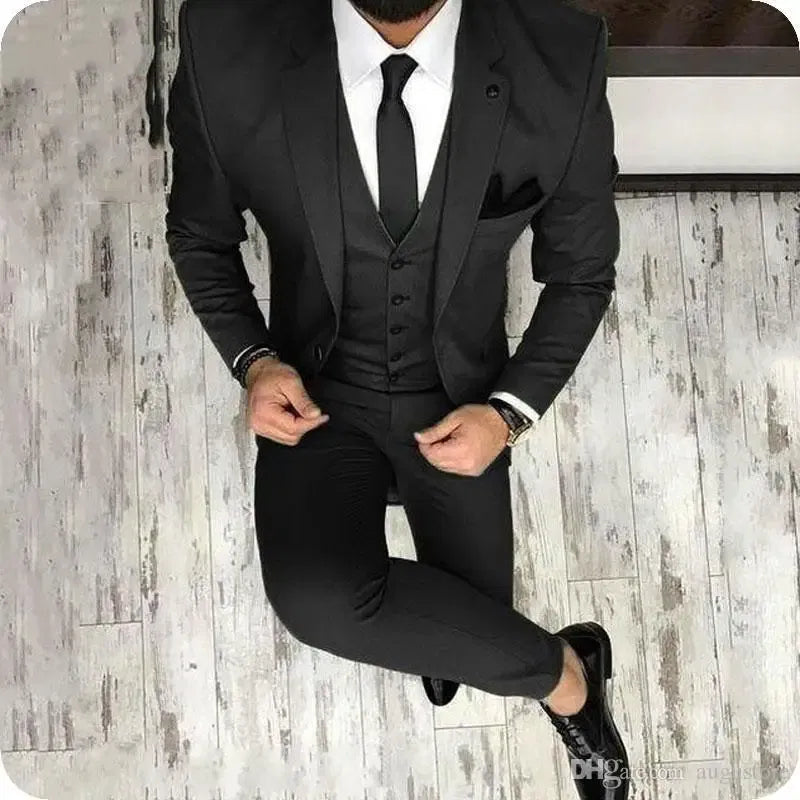 Color: black, Size: XXL - Latest Olive Green Men Suits for Groom 3 Piece Classic Wedding Tuxedo Notched Lapel Best Man Slim Fit Blazer trajes de hombre