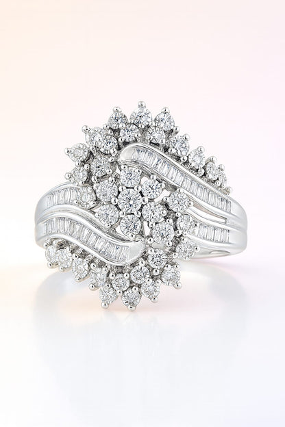 10K White Gold 1/2 Cttw Round and Baguette-Cut "S" Shaped Bypass Cocktail Ring (I-J Color, I1-I2 Clarity) - Size 6