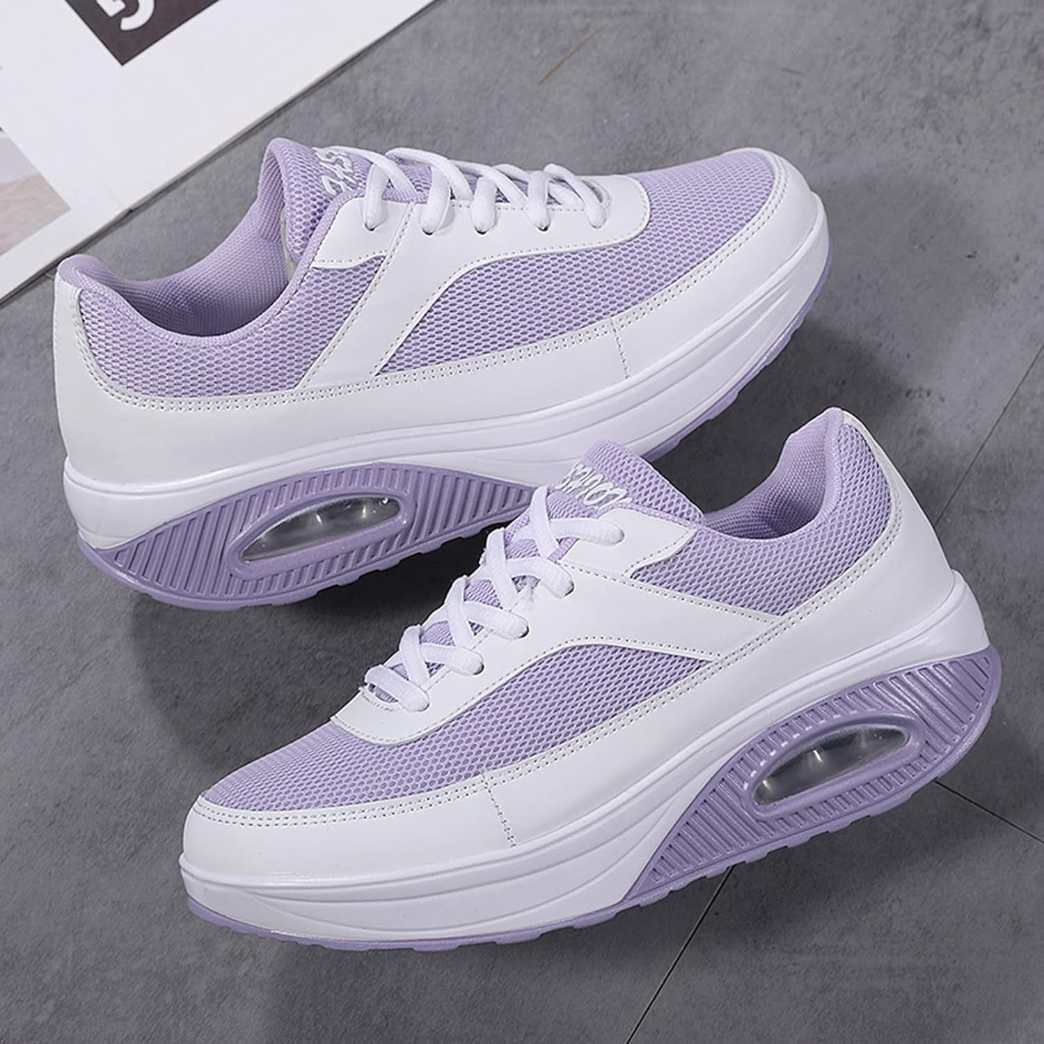 Fashion Fitness Walking Sneaker- RQWEIN Ladies Toning Rocker Shoes Womens Mesh Slip on Wedges Tennis Platform Sneakers（02#Purple,8.5