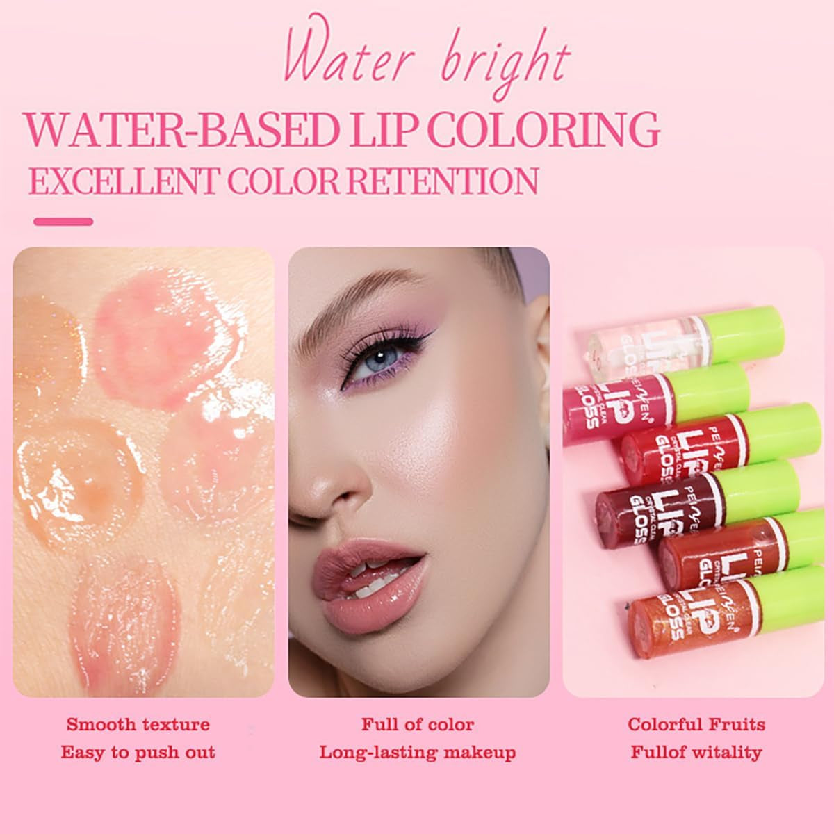 6 Color Lip Oil, Big Brush Head Hydrating Lip Glow Oil, Shiny Transparent Tinted Plumping Lip Oil, Nourishing & Non-Sticky Long Lasting Fresh Clear Smooth Lip Care- Set A
