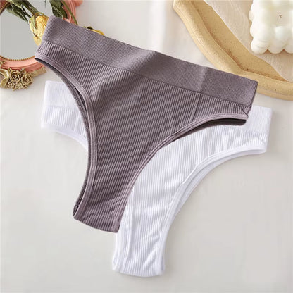 2PCS Thong Panties Sexy Underwear for Women G-String Female Underpants Solid Color Briefs Girls Seamless Intimates Lingerie