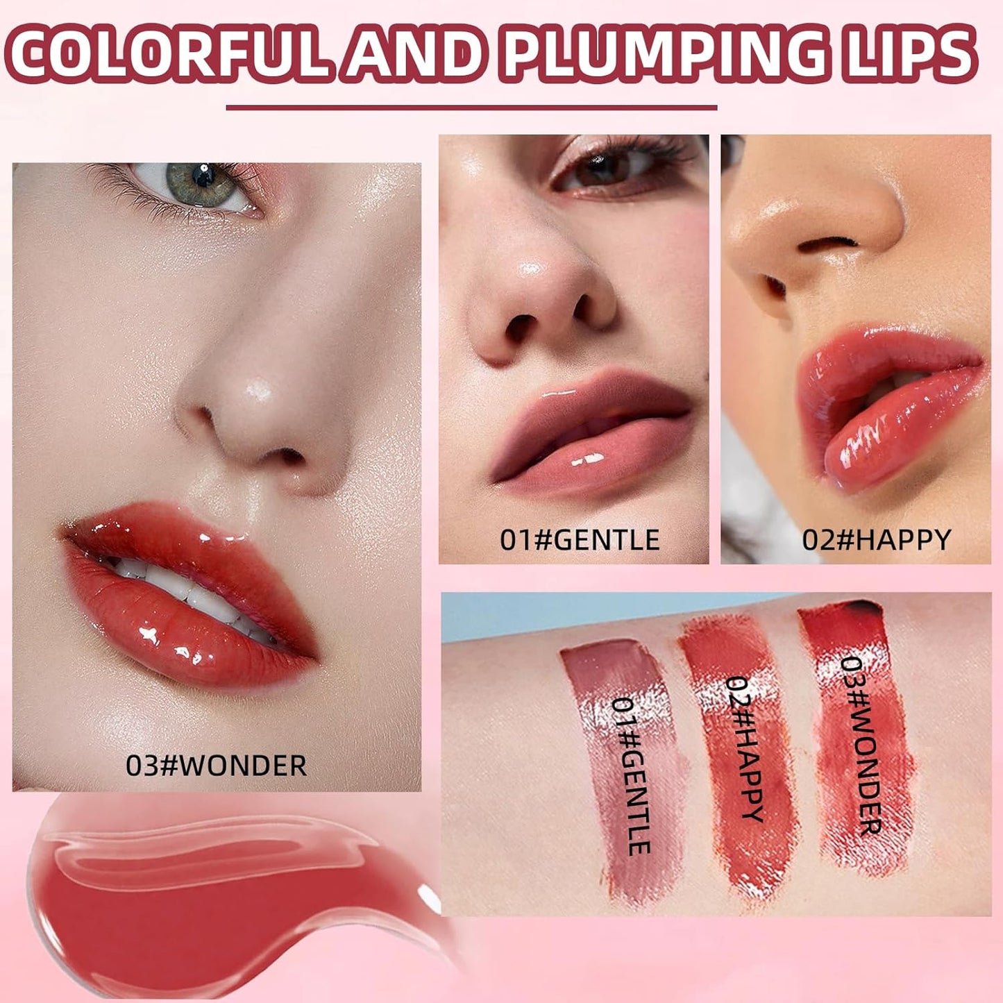 Tinted Lip Oil, Gel to Oil Formula Lightweight and Hydrating Mirror Jelly Lip Gloss Plumping Lip Oil, Long Lasting Lip Glow Oil Glossy Finish Lip Stain Lip Glaze Makeup (02#)