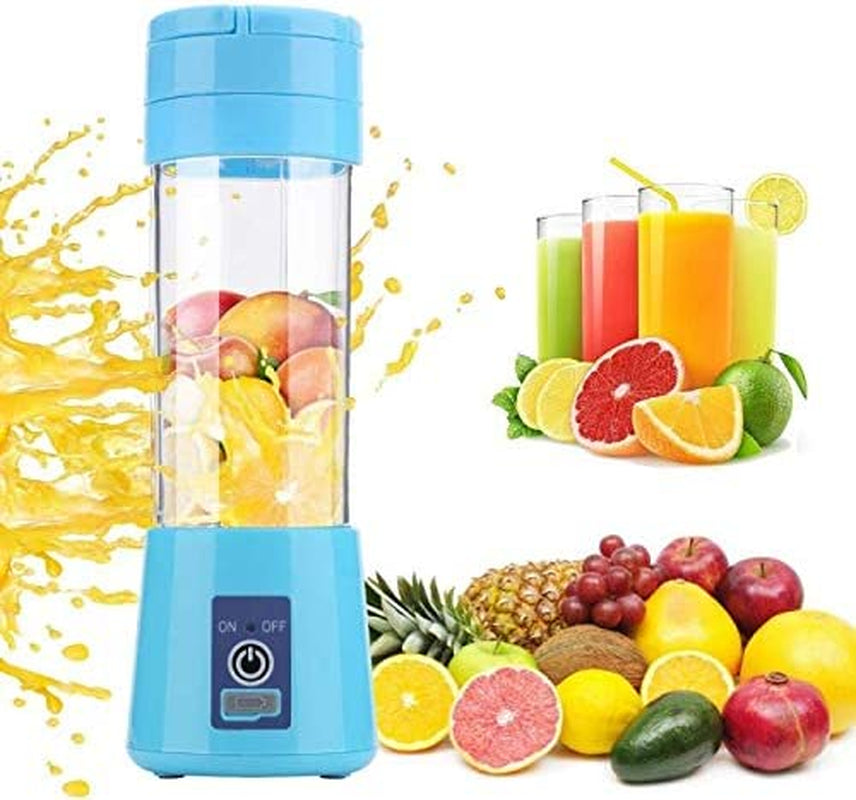 Electric Portable Juicer Blender Cup, Household Fruit Mixer with Six Blades in 3D, 380Ml USB Rechargeable Juice Blender Magnetic Secure Switch Electric Fruit Mixer (Light Blue)