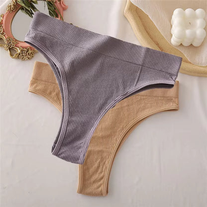 2PCS Thong Panties Sexy Underwear for Women G-String Female Underpants Solid Color Briefs Girls Seamless Intimates Lingerie