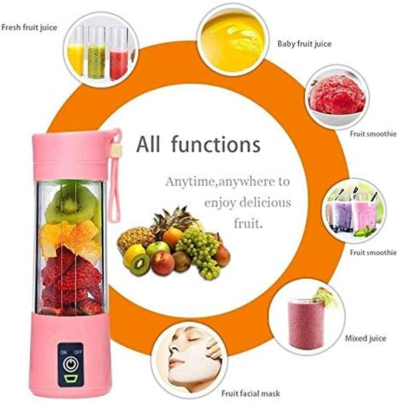 Electric Portable Juicer Blender Cup, Household Fruit Mixer with Six Blades in 3D, 380Ml USB Rechargeable Juice Blender Magnetic Secure Switch Electric Fruit Mixer (Light Blue)