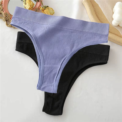 2PCS Thong Panties Sexy Underwear for Women G-String Female Underpants Solid Color Briefs Girls Seamless Intimates Lingerie