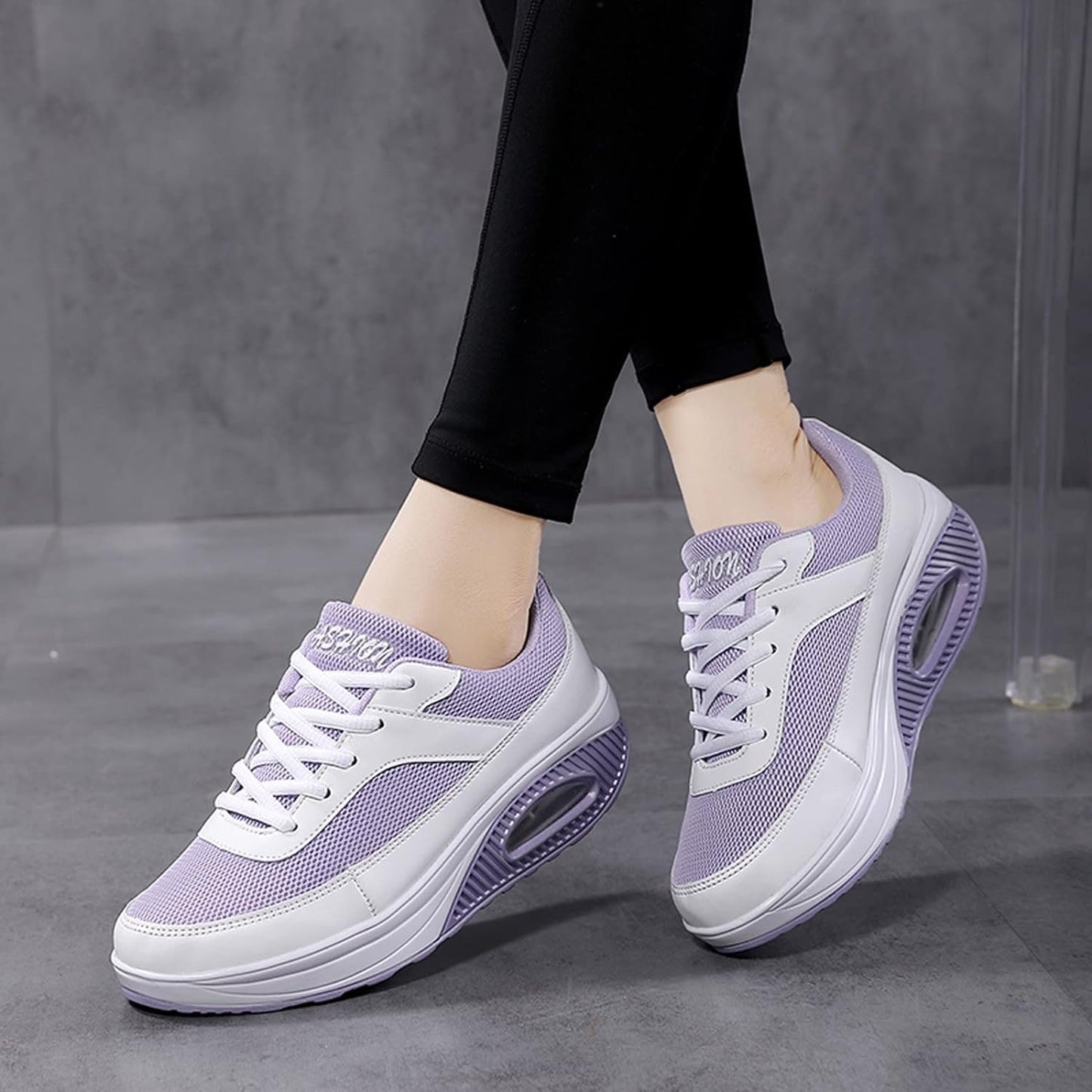 Fashion Fitness Walking Sneaker- RQWEIN Ladies Toning Rocker Shoes Womens Mesh Slip on Wedges Tennis Platform Sneakers（02#Purple,8.5