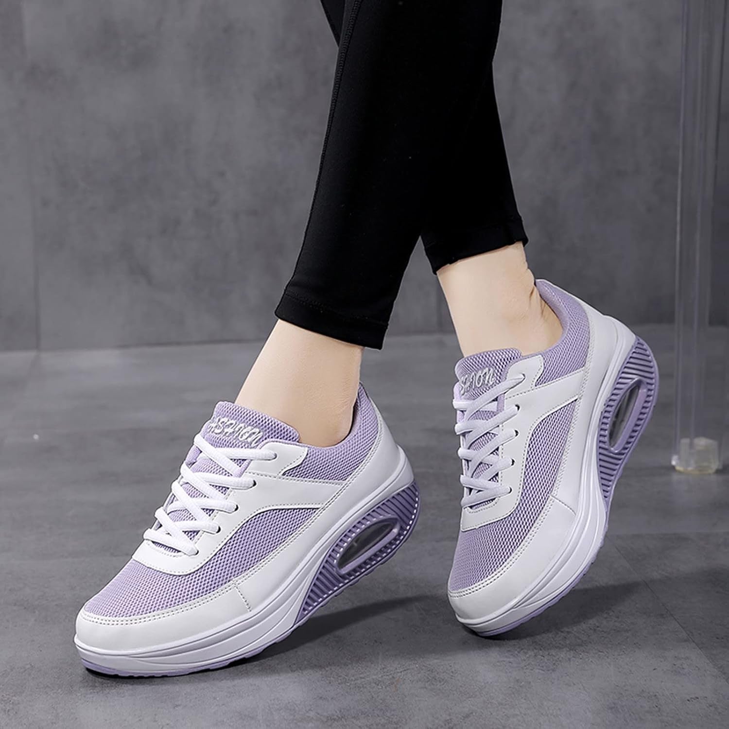 Fashion Fitness Walking Sneaker- RQWEIN Ladies Toning Rocker Shoes Womens Mesh Slip on Wedges Tennis Platform Sneakers（02#Purple,8.5