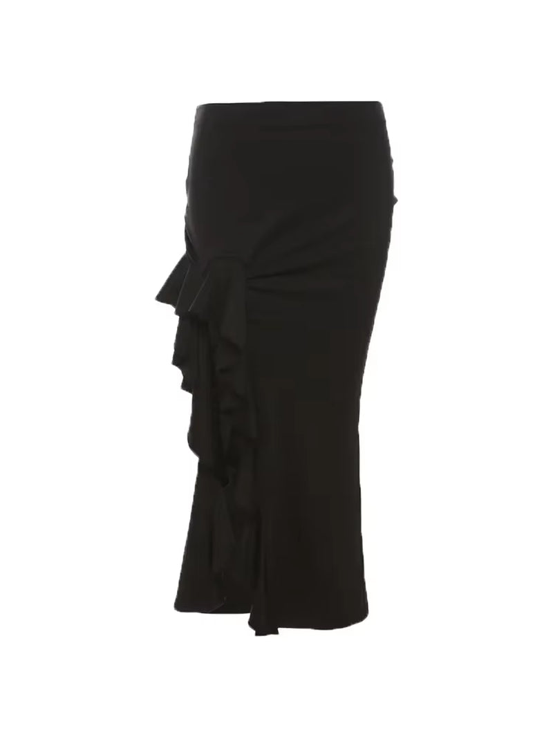 High-Waisted Half-Split Y2K Skirt Slim Skirts Streetwear Solid Micro-Pleats Bustier Skirt Evening Dresses Bandage Women Clothing