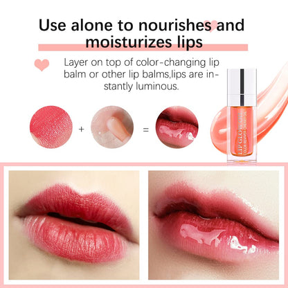Plumping Lip Oil,Hydrating and Tinted Lip Balm,Nourishing Glow Oil for Lip Care, Transparent Non-Sticky Big Brush Head Glitter Shine Primer Lip Tint(Raspberry)