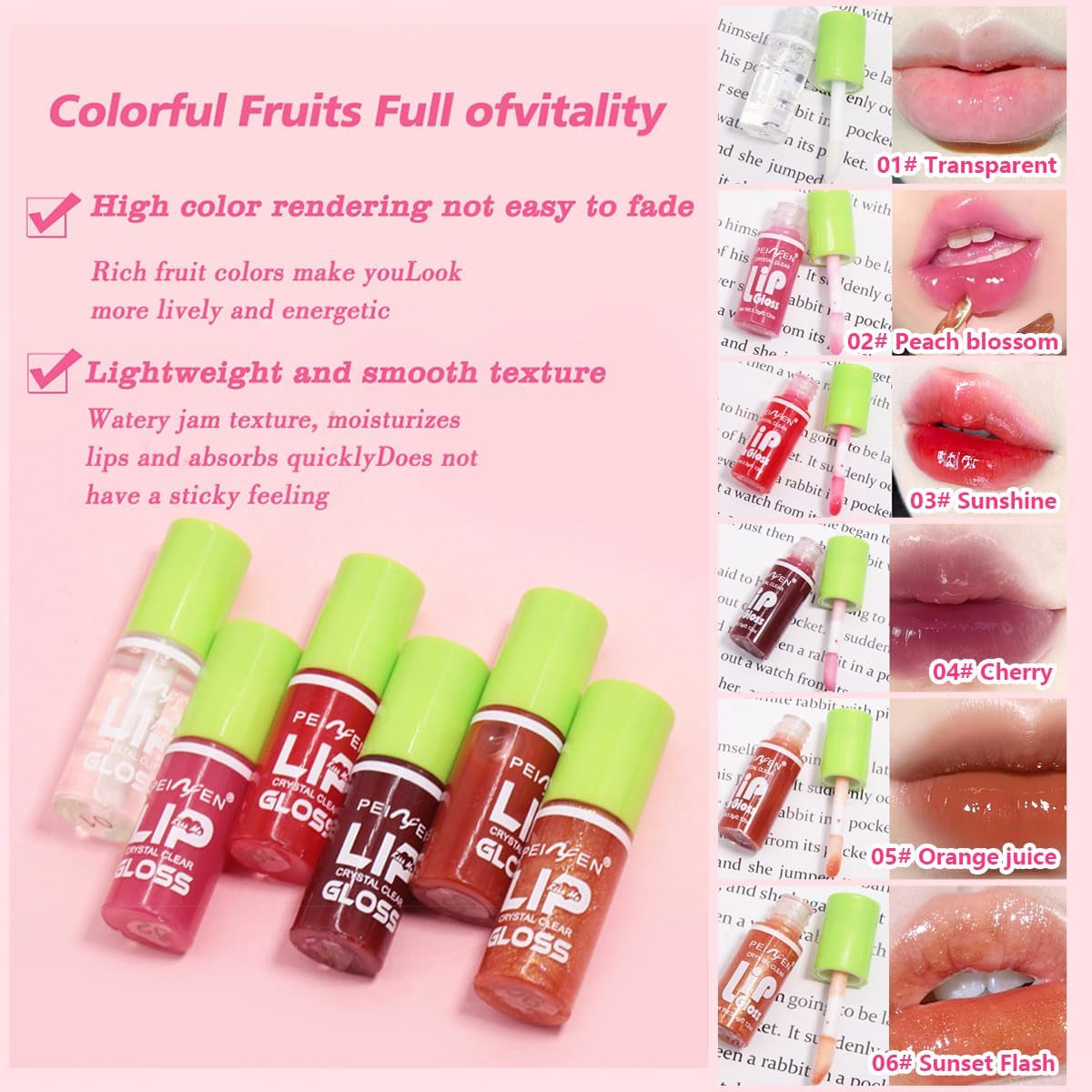 6 Color Lip Oil, Big Brush Head Hydrating Lip Glow Oil, Shiny Transparent Tinted Plumping Lip Oil, Nourishing & Non-Sticky Long Lasting Fresh Clear Smooth Lip Care- Set A