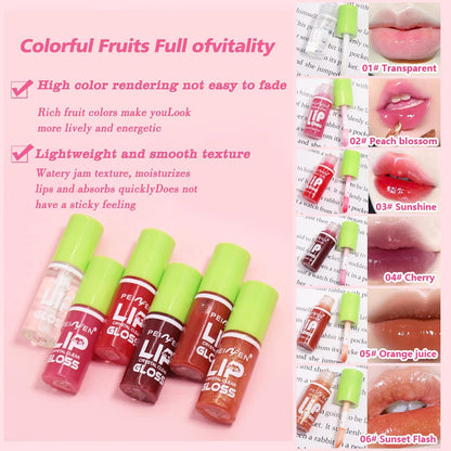 6 Color Lip Oil, Big Brush Head Hydrating Lip Glow Oil, Shiny Transparent Tinted Plumping Lip Oil, Nourishing & Non-Sticky Long Lasting Fresh Clear Smooth Lip Care- Set A