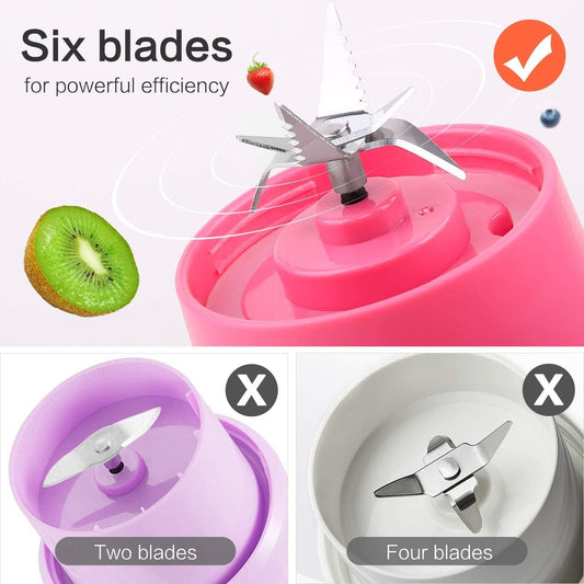 Electric Portable Juicer Blender Cup, Household Fruit Mixer with Six Blades in 3D, 380Ml USB Rechargeable Juice Blender Magnetic Secure Switch Electric Fruit Mixer (Light Blue)