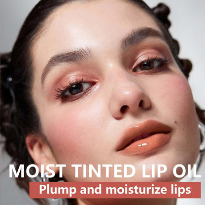 Glow Reviver Lip Oil, Nourishing Tinted Lip Oil Crystal Jelly Lip Glow Oil, High Shine Big Brush Head Plumping Hydrating Lip Care Oil, Long Lasting Non-Sticky Lip Gloss for Dry Lips Makeup#5