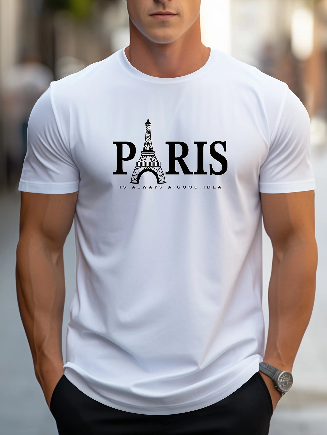 Summer Men'S T Shirt Short Sleeve Paris Pattern Print Casual O-Neck Oversized Pullover Fashion Streetwear Male Clothing T-Shirts