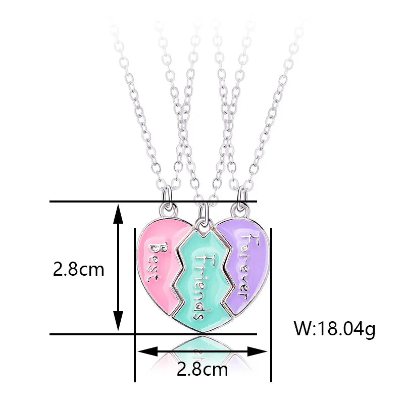 Best Friend Forever Necklace for 3 Girls Matching Heart Pendant BFF Necklaces for Sister BFF Birthday Friendship Jewelry Gifts