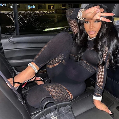 Hollow Out Sexy Curves Nightclub Party Transparent Super Elastic Mesh Playsuit Bodysuit Romper Ropa De Mujer Romper Jumpsuit