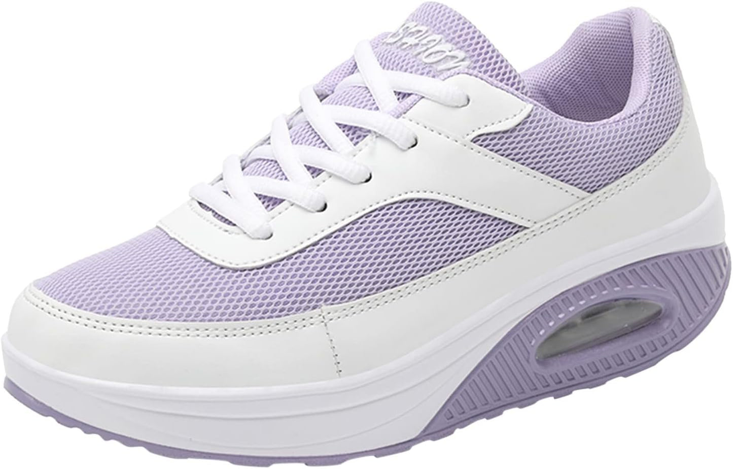 Fashion Fitness Walking Sneaker- RQWEIN Ladies Toning Rocker Shoes Womens Mesh Slip on Wedges Tennis Platform Sneakers（02#Purple,8.5