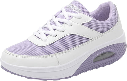 Fashion Fitness Walking Sneaker- RQWEIN Ladies Toning Rocker Shoes Womens Mesh Slip on Wedges Tennis Platform Sneakers（02#Purple,8.5