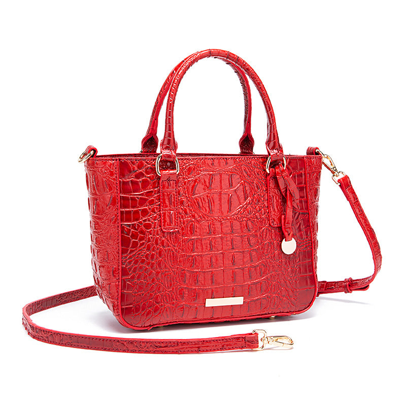 Color: Red - Women's Fashion Retro Brahmin Crocodile Pattern Portable Underarm Messenger Bag