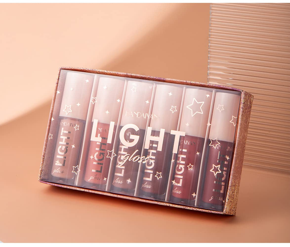 6PCS Lip Oil Light Lipgloss Set, Moisturizing Hydrating Lip Glow Oil Lip Gloss Kit High Shine Lip Plumping Glass Finish Liquid Lipstick for Women (Set A)